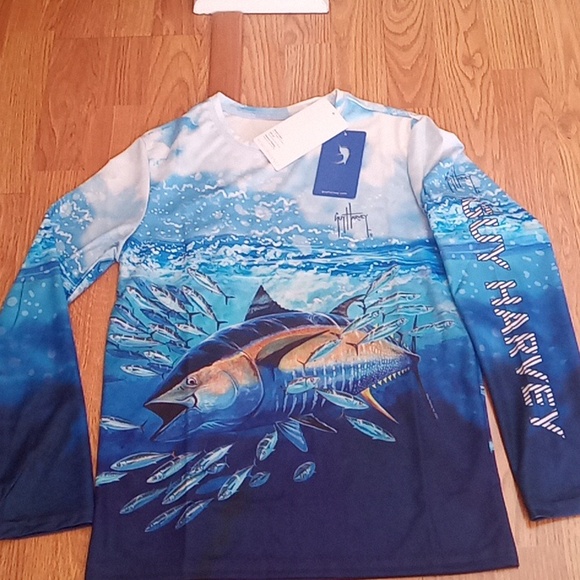 NFS. Guy Harvey boys shirt, rash guard in blue. sz M, XL, XXL - Picture 1 of 8